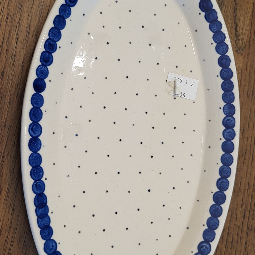 Blue and White Polka Dot Oval Plate